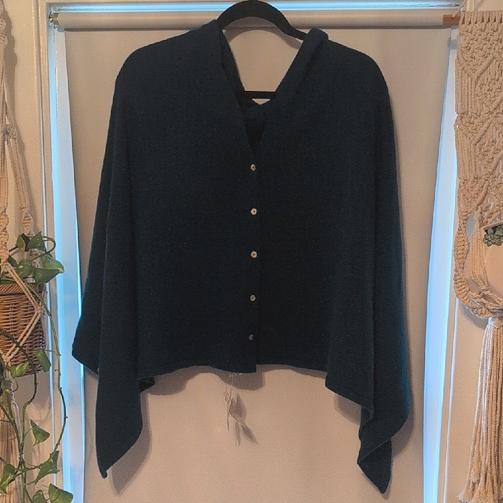 The Sweater Shop Love Molly By Rae Fine Wool Cashmere Silk Cape Sweater NWT Teal